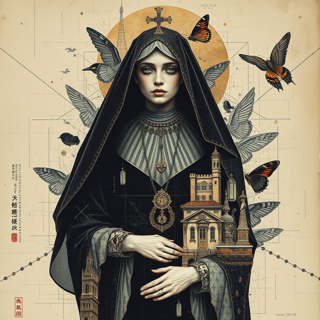 Dada Collage Priestess in Maximalist Magazine Style