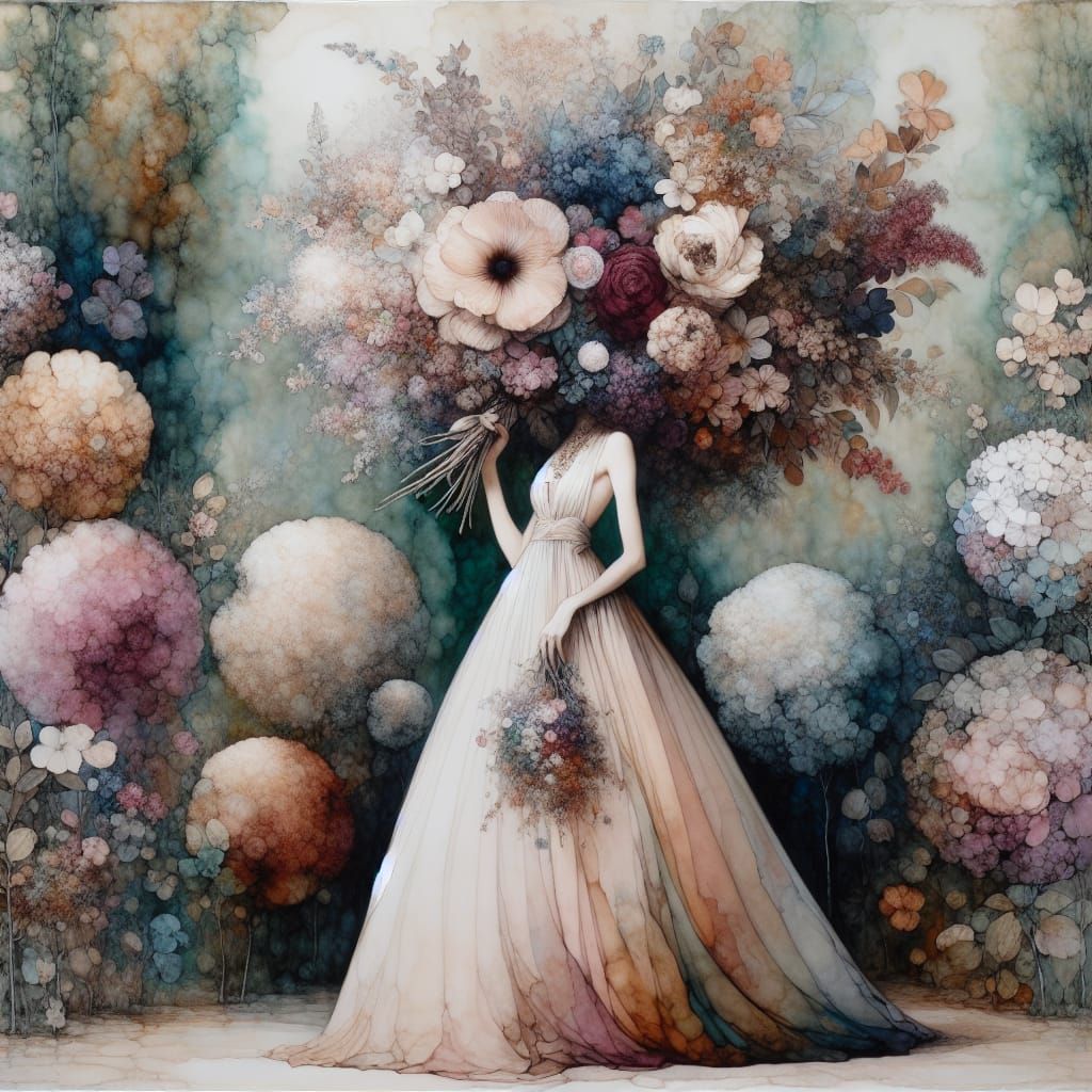 Mystical Garden Figure with Floral Bouquet