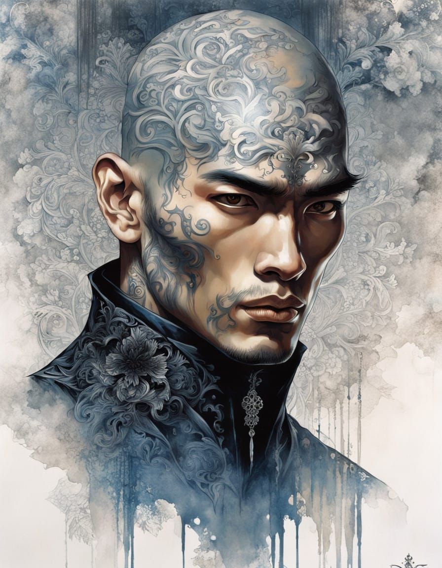 Portrait of a Young Asian Man in Oil Painting Style