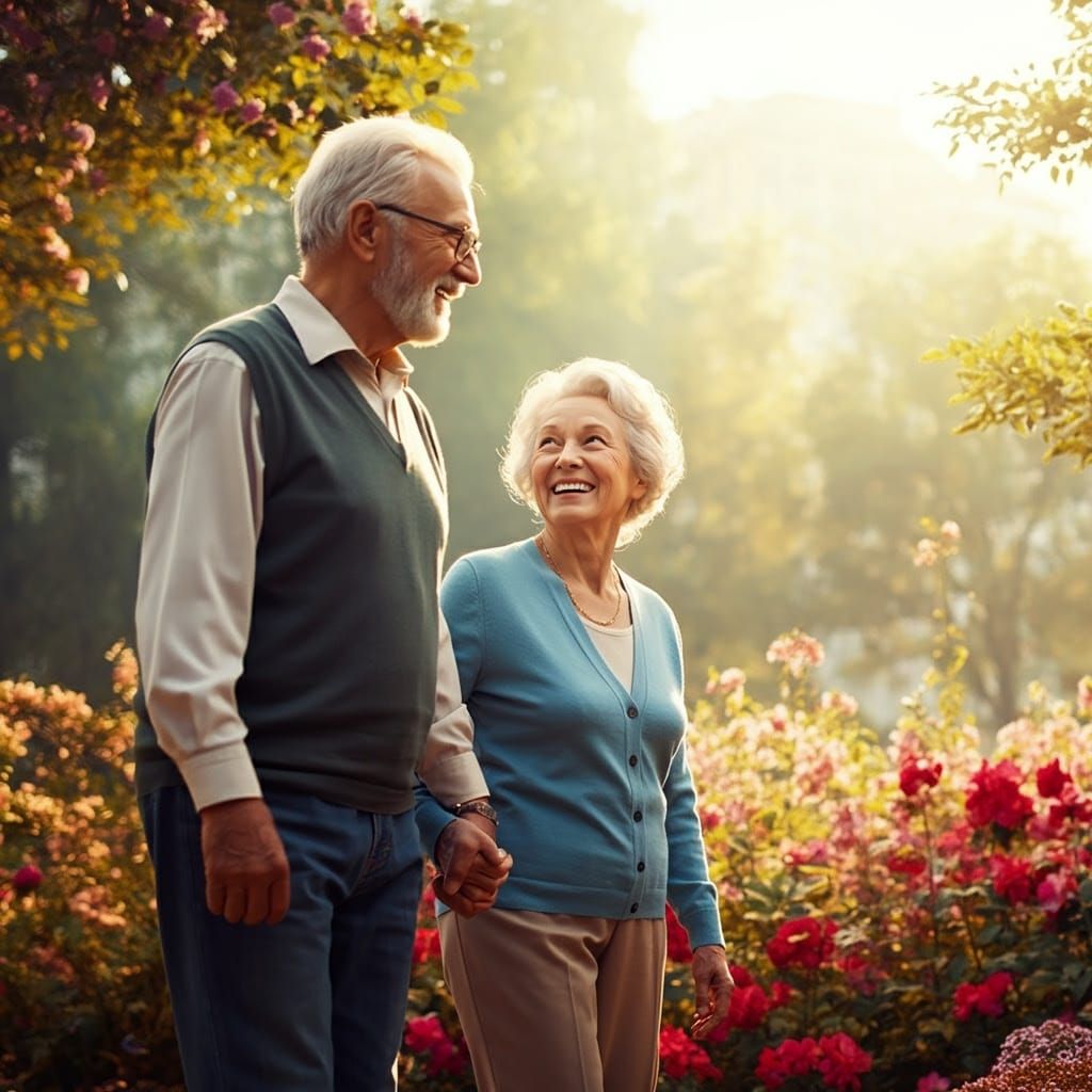 Warmth of Golden Years Captured in Serene Park Scene