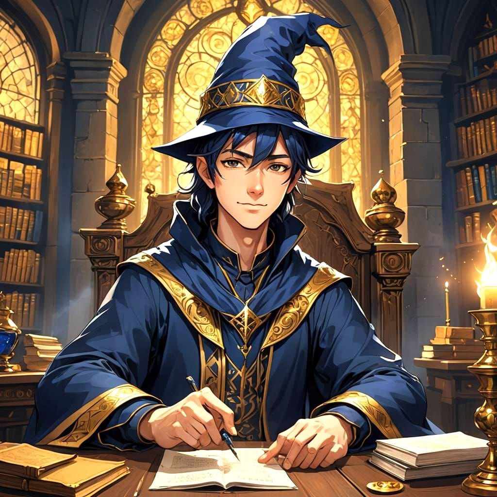 Teenage Wizard Portrait in Anime Cel-Shaded Style