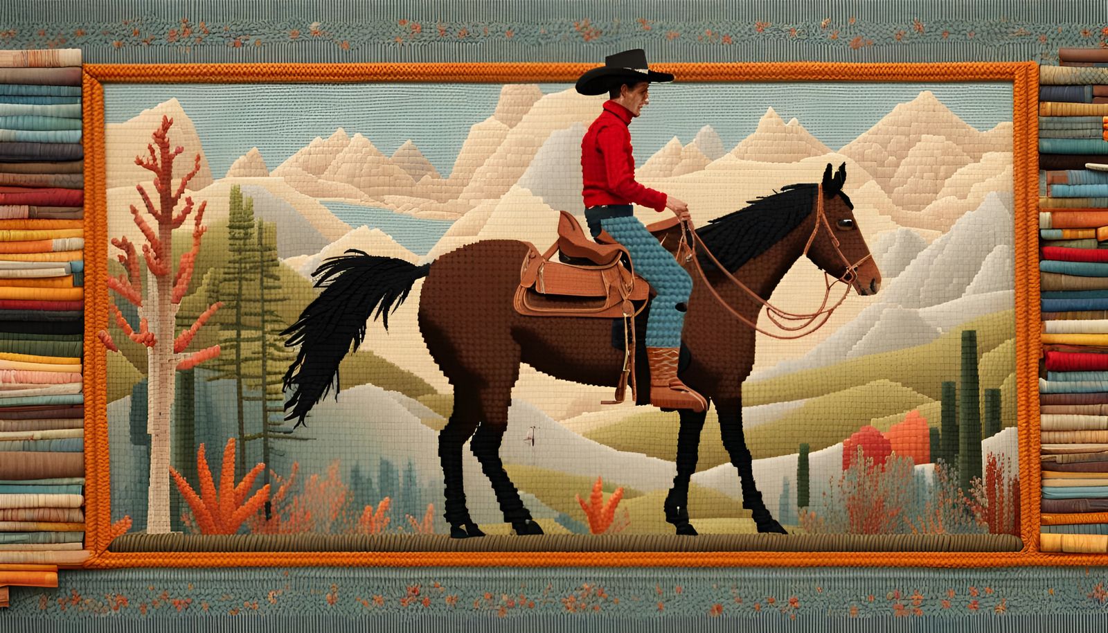 Cowboy Goes to School: Retro Needlepoint Collage