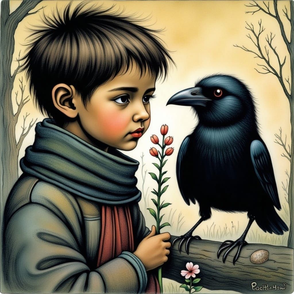 Whimsical Woodland Encounter in Dreamlike Style