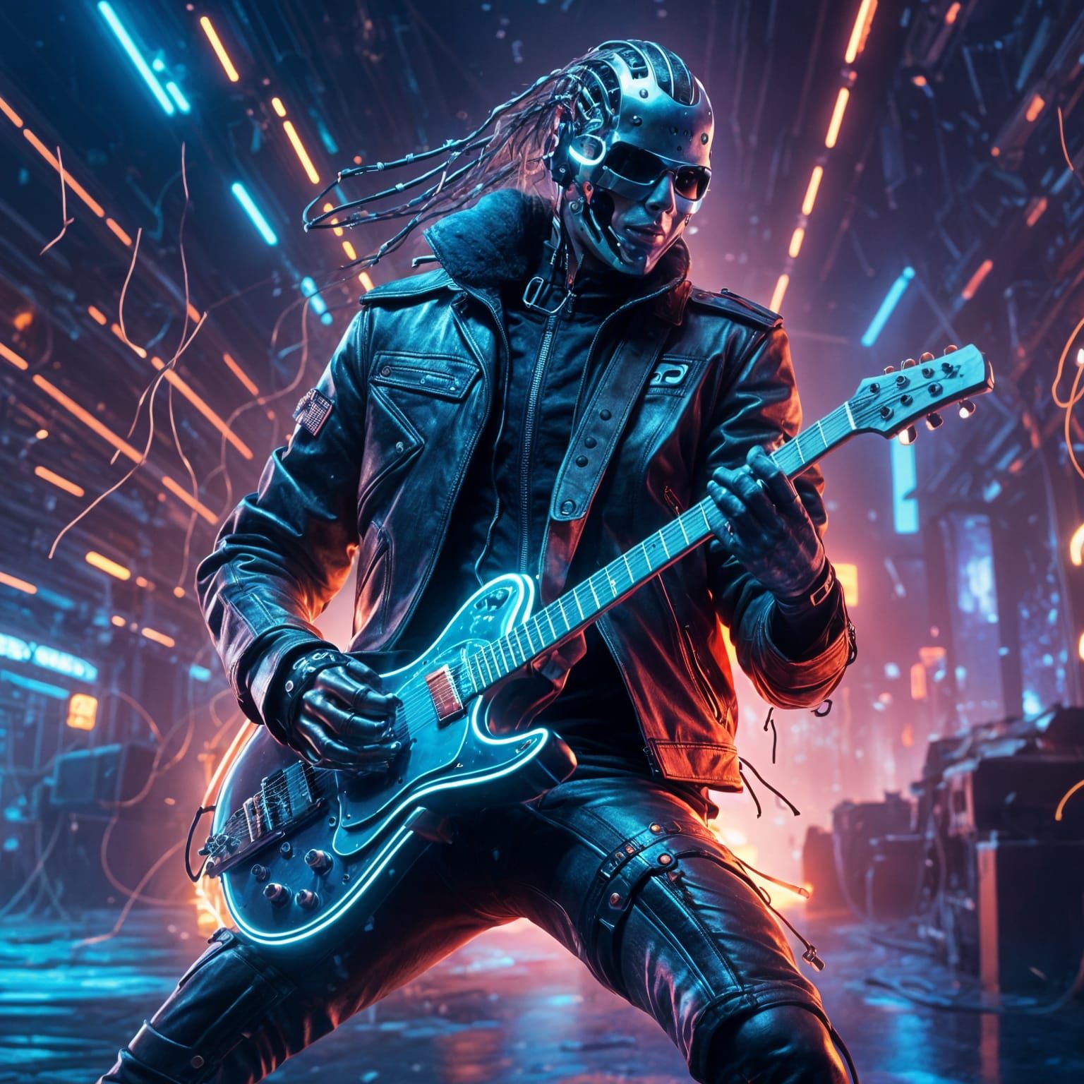 Cyborg Rocker with Electric Guitar