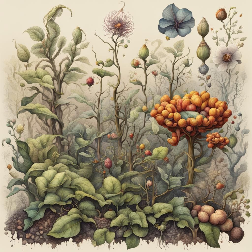 Detailed Botanical Ink Drawings: Plant Life Cycle