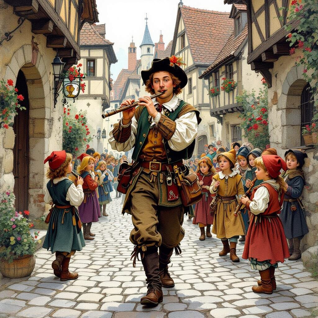 The Pied Piper Leads Children Through Hamelin