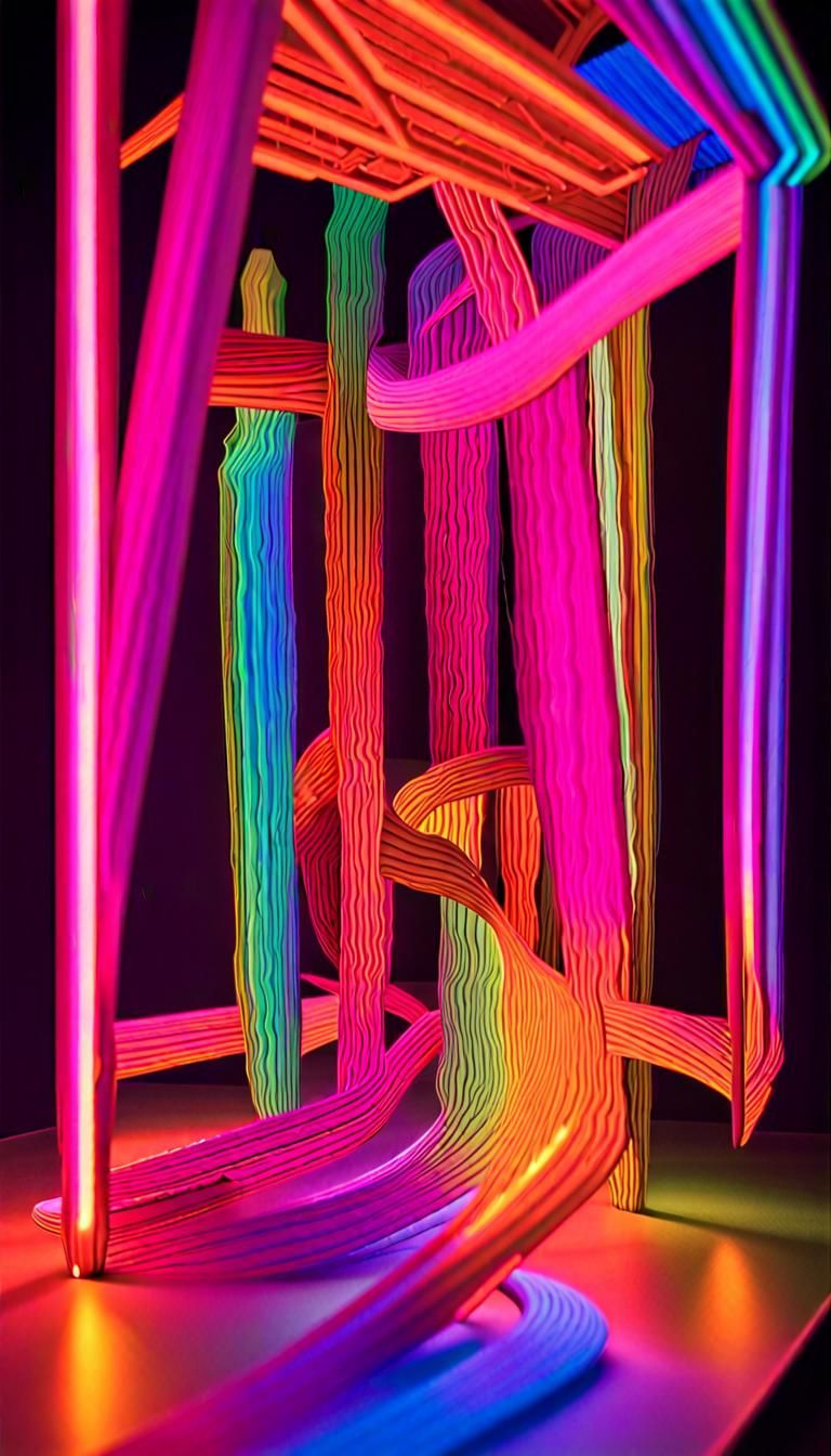 Quantum Consciousness Reflected in Abstract Neon Sculpture