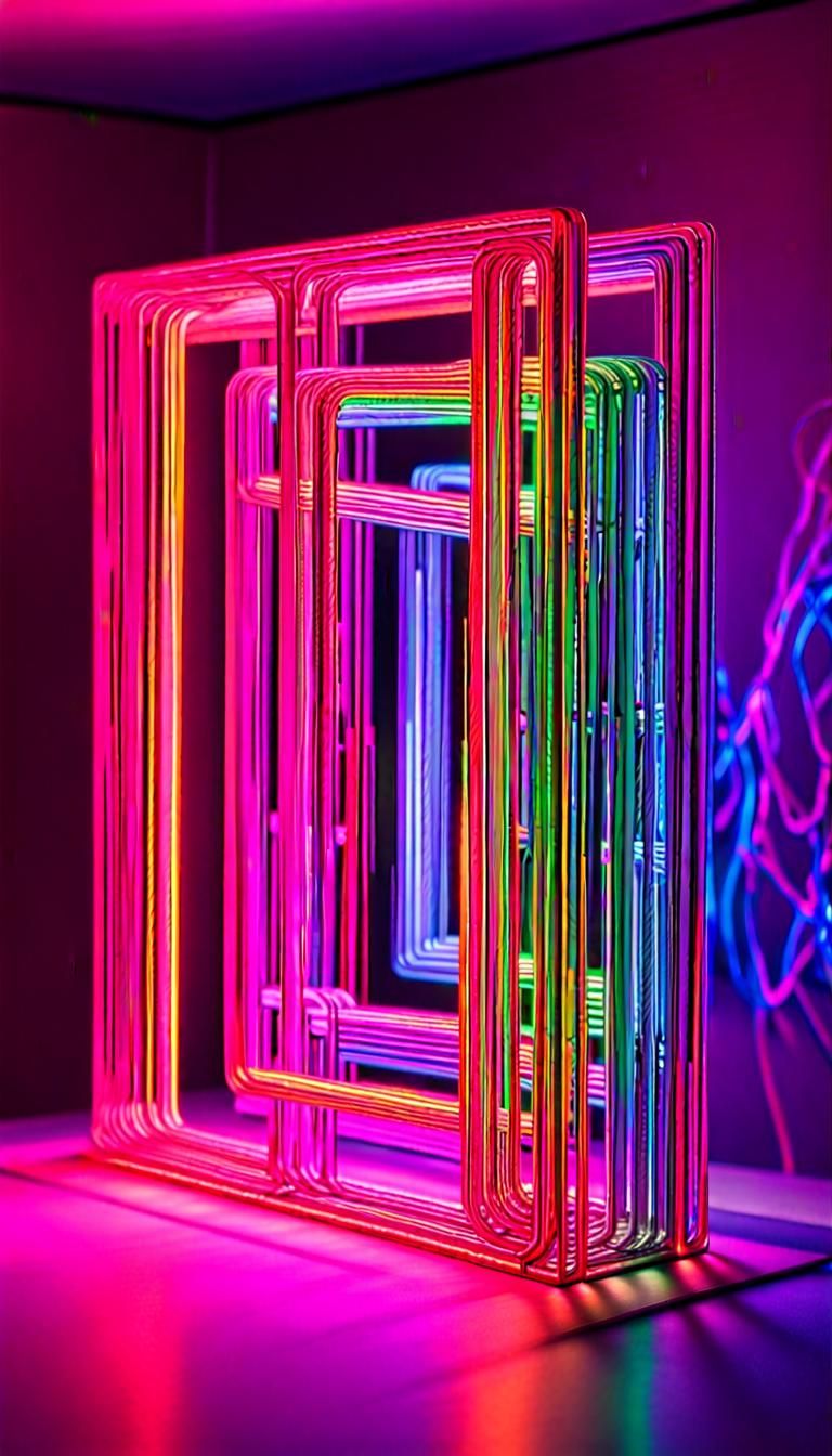 Quantum Consciousness Reflected in Rainbow Neon Sculpture