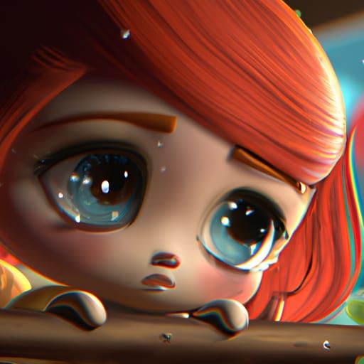 Sad Redhead Uses Last Credits: Digital Illustration