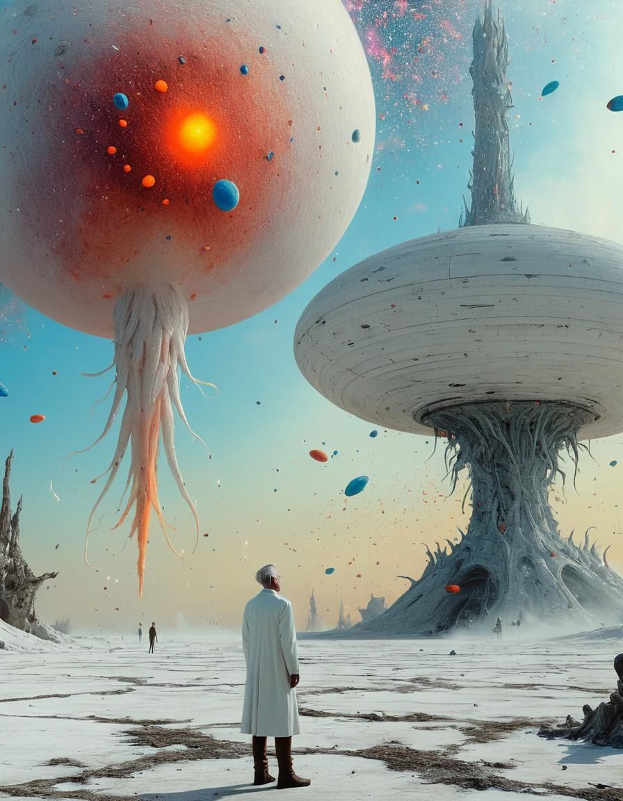 Surreal Galaxy Landscape with Figure in Magical Realism