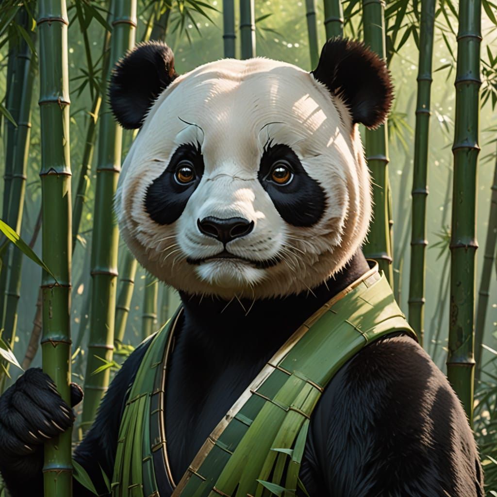 Panda Girl in Bamboo Forest Anime Art