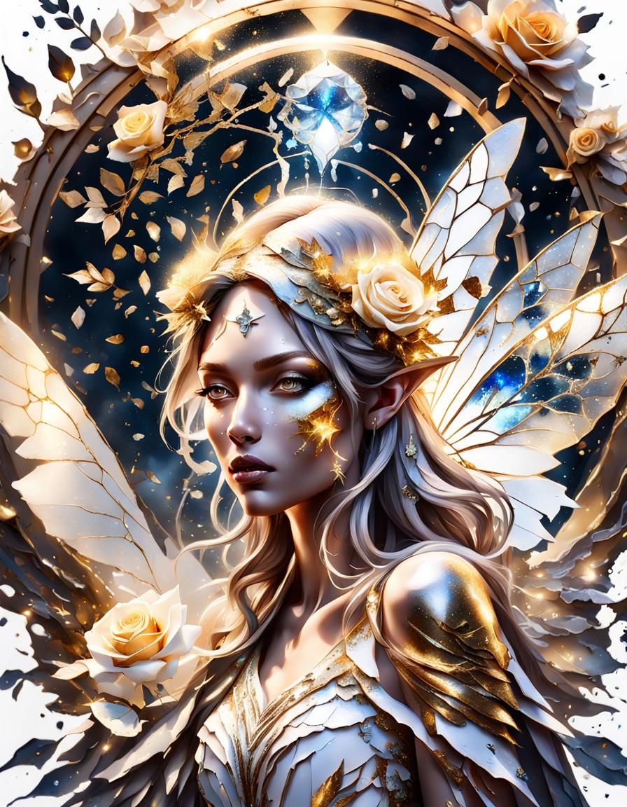 Gorgeous Astral Fairy with Roses in Watercolor Style