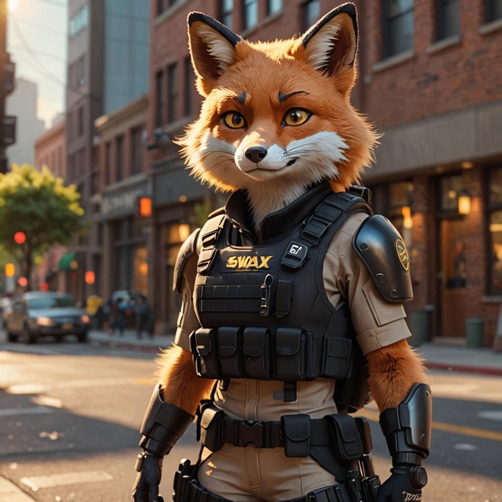 Female SWAT Fox in Pixar Style 3D Animation