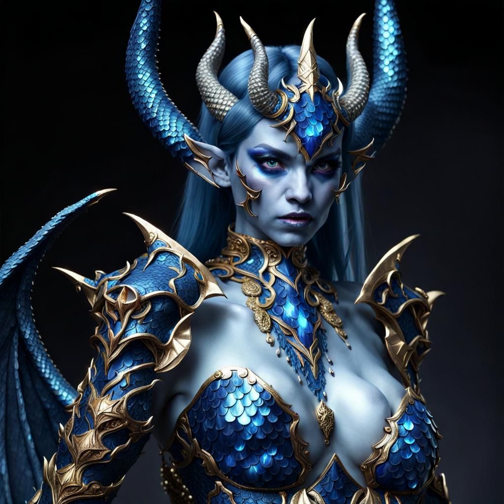 Evil Demon Woman in Dragon Scale Armor