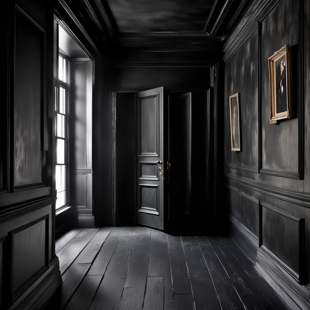 Black Painted Hallway with Weathered Walls