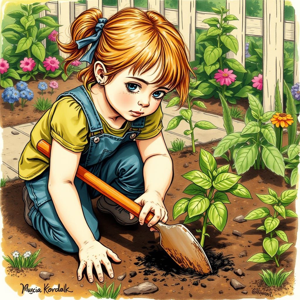 Whimsical Garden Scene in a Sentimental Style