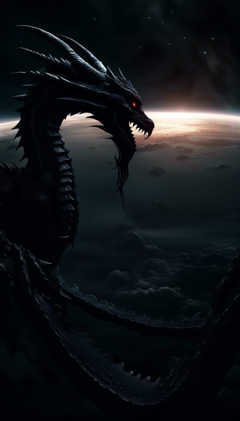 Black Dragon God Overlooks Dark Fantasy World