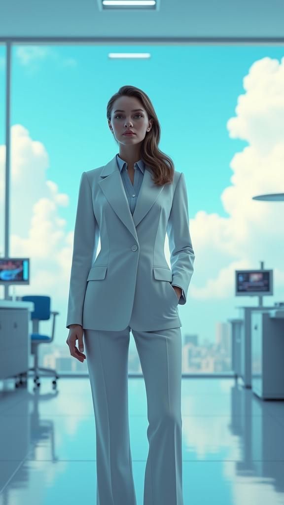 Confident Woman in Futuristic Clinic: 3D Digital Art