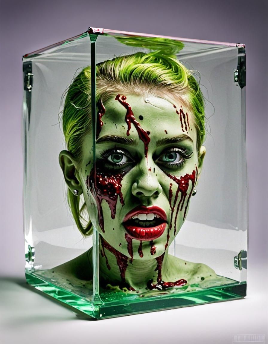 Zombie Figure in Crystal Cube 3D Rendering