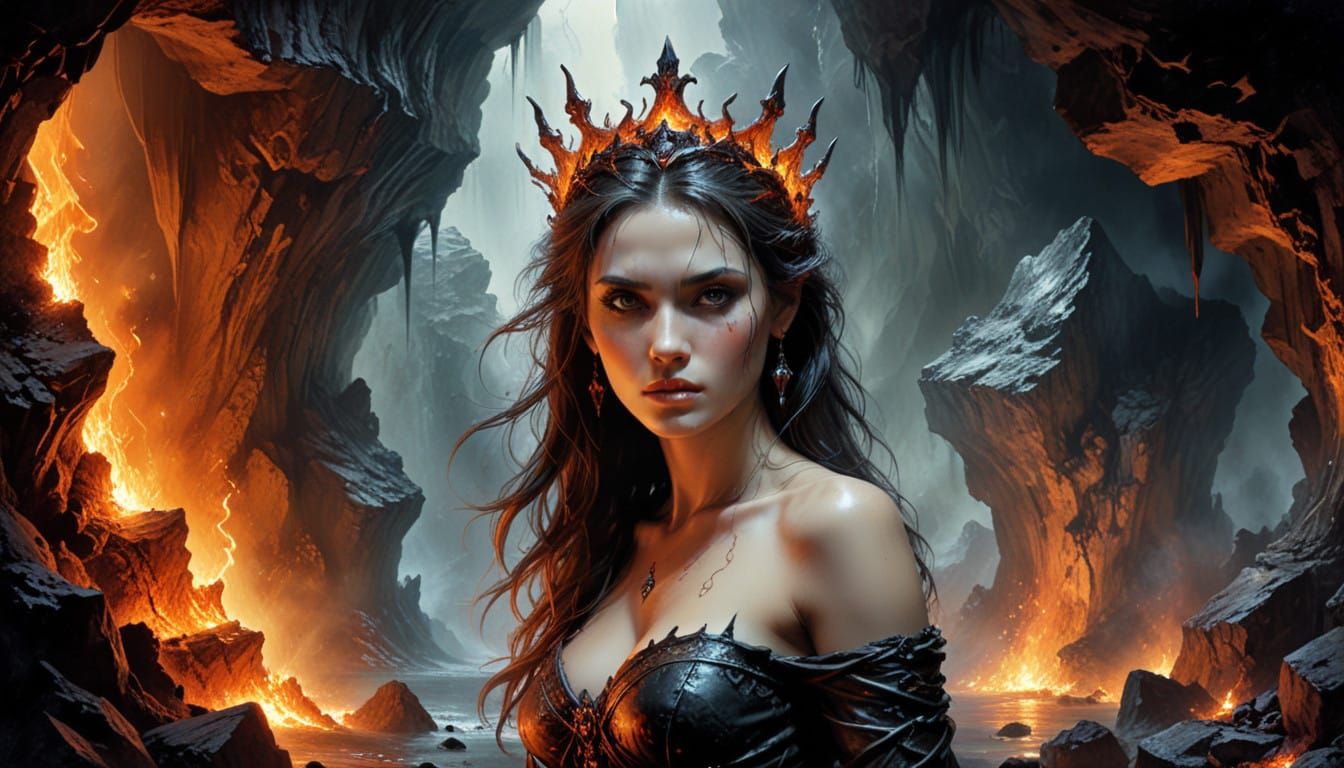 Sultry Enchantress in Fiery Diaphanous Crown