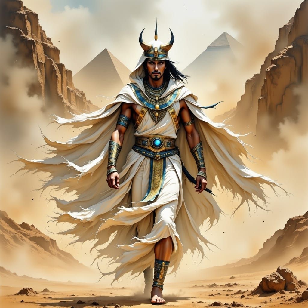 Pharaoh in Sandstorm, Matte Painting Style