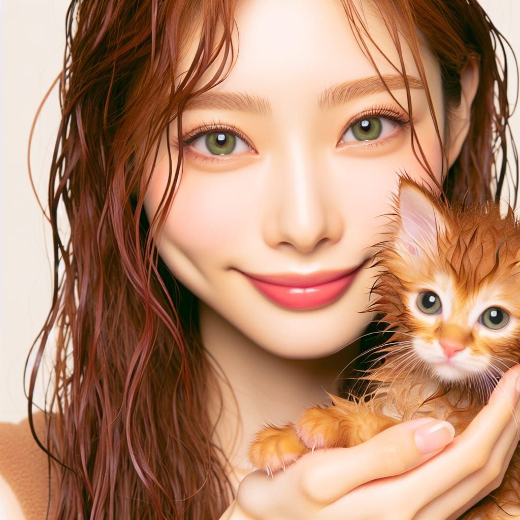 Portrait of Woman Holding Kitten Radiating Warmth