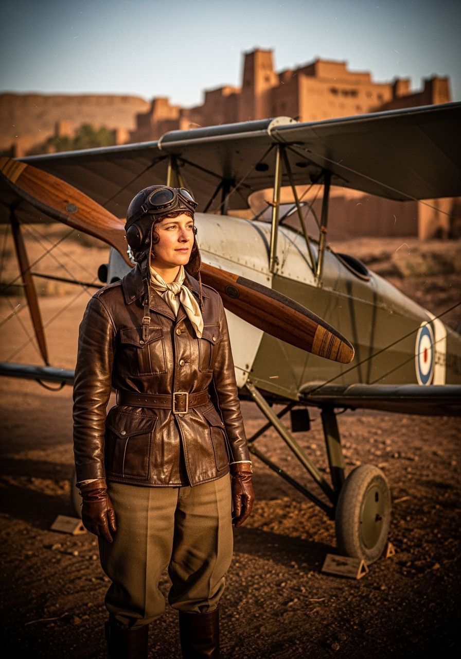 Female Aviator in 1930s Morocco as Autochrome Photograph