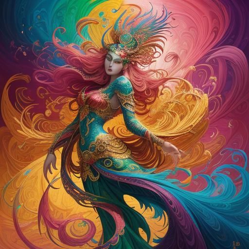 Dragon Peacock Woman in Abstract Expressionist Style