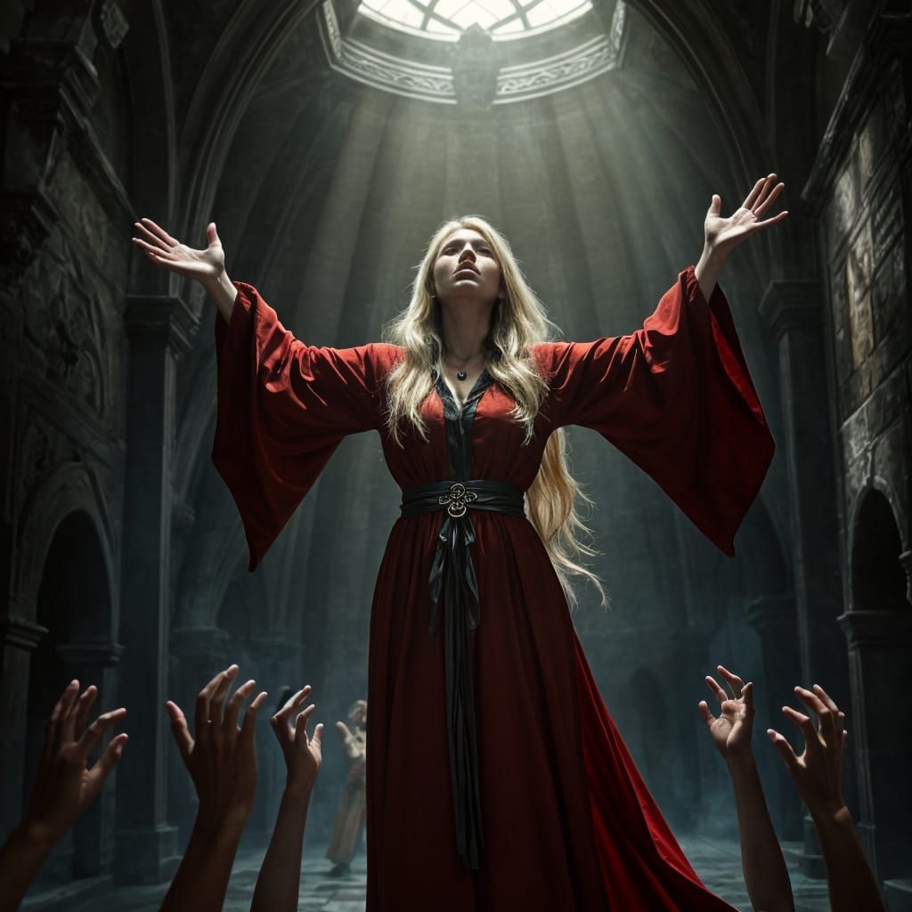 Female Mage in Ruined Monastery Fantasy Illustration