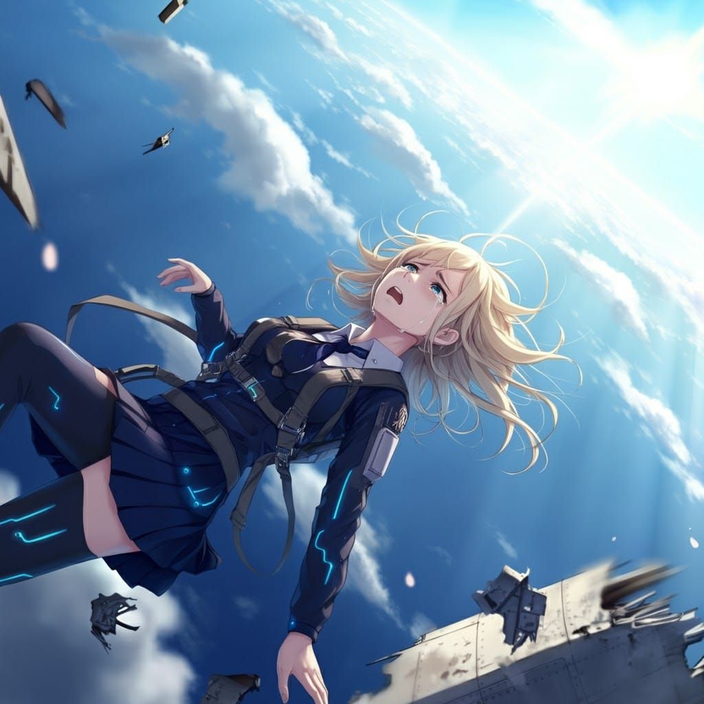 Anime Girl Falling From Plane Wreckage in Flight Suit