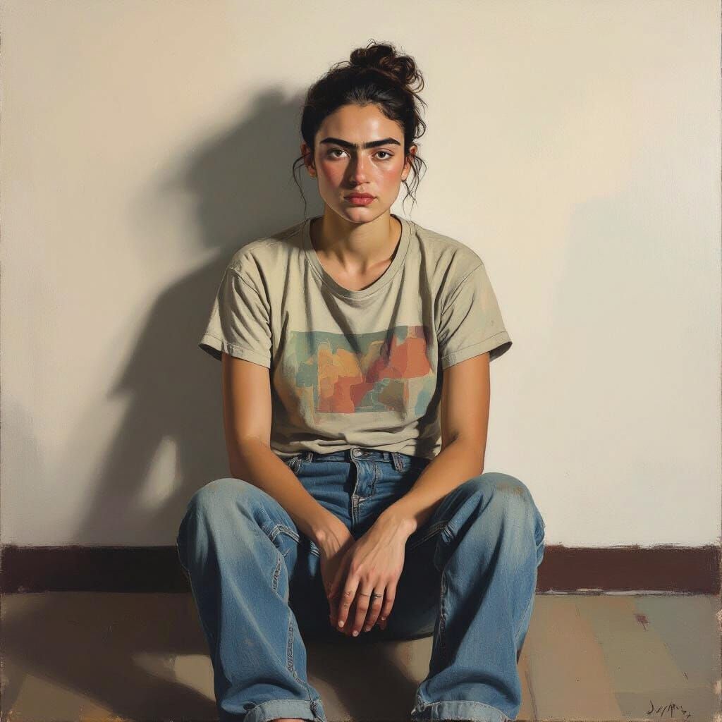 Melancholic Figure in Rothko-Hopper-Kahlo Style