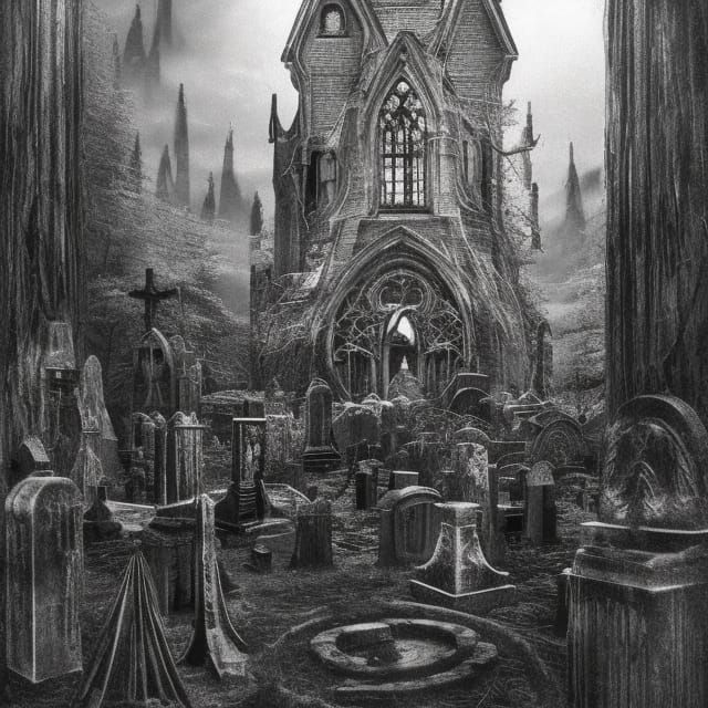 Gothic Graveyard: Hyperrealistic Sci-Fi Horror Art