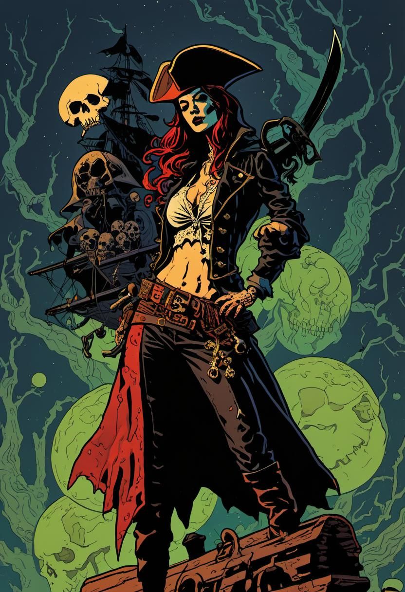 Necromancer Pirate in Comic Book Style