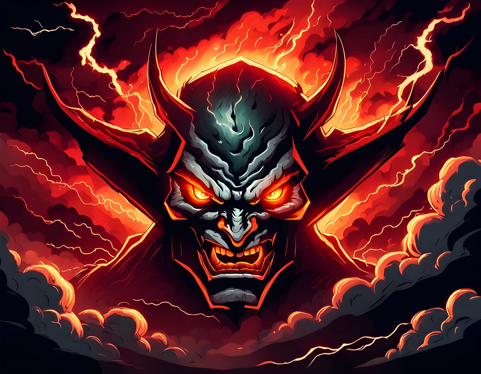 Dark Stormy Face with Burning Eyes