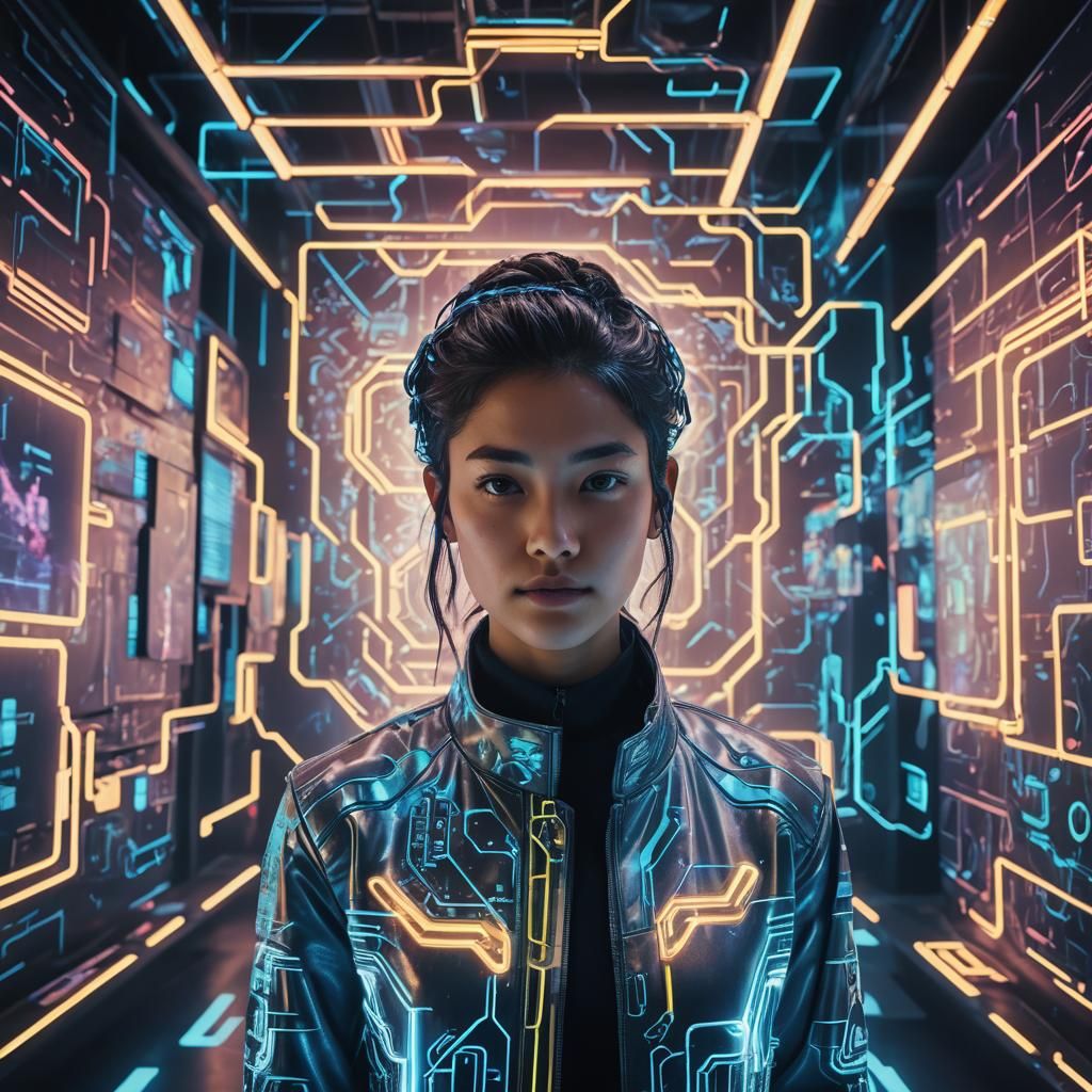 Neon-Lit Cyberpunk Designer in Futuristic Studio