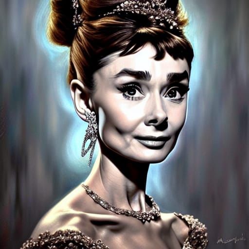 Audrey Hepburn Portrait in Rococo Style