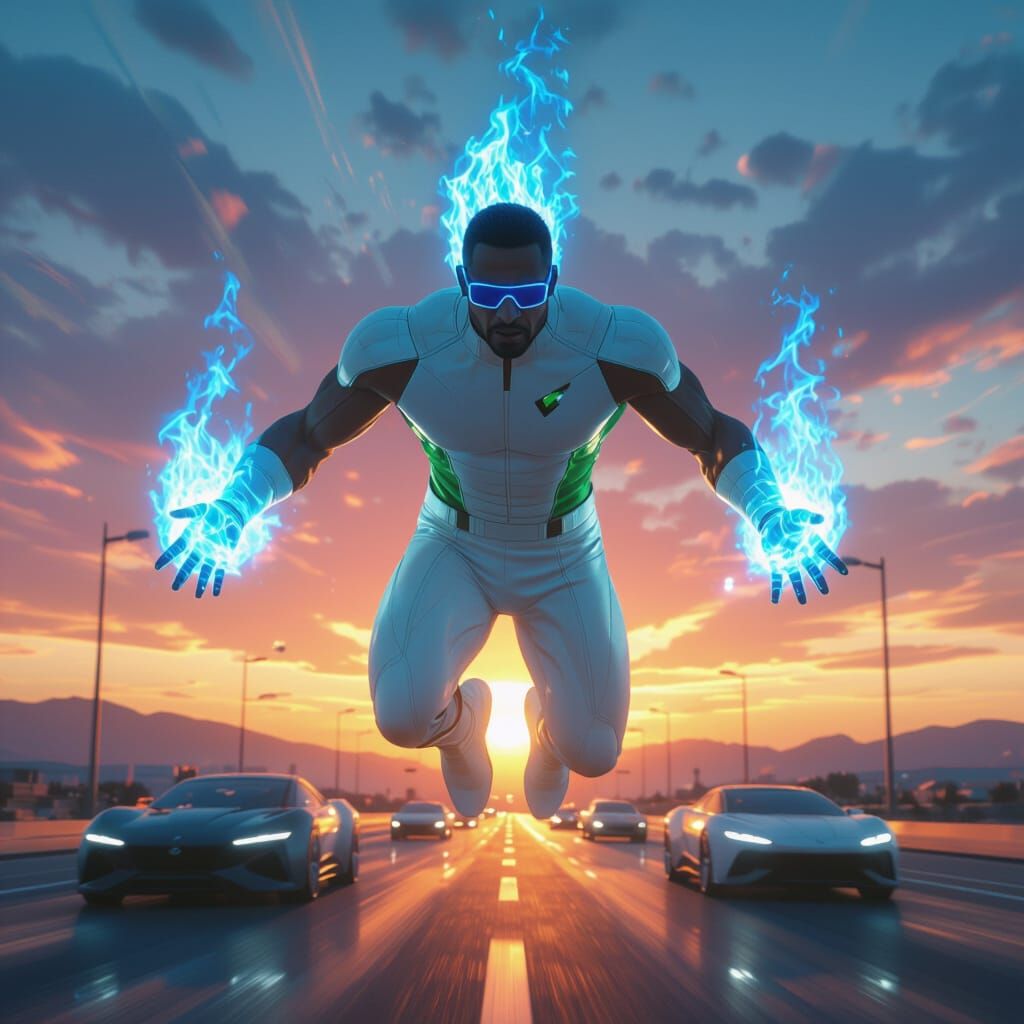 Cyberpunk Nabal Al Engulfed in Blue Flames