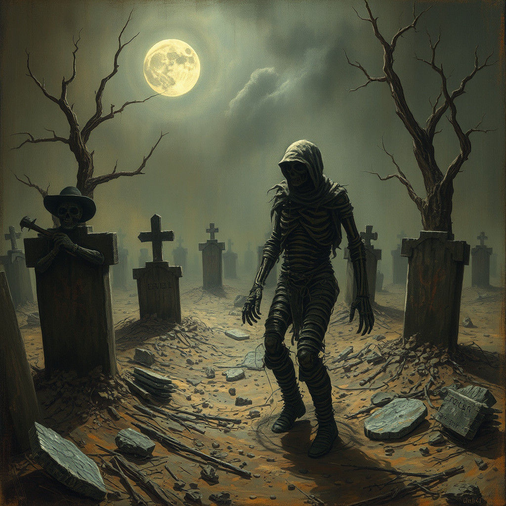 Mummy in Haunted Old West Cemetery, Horror Art