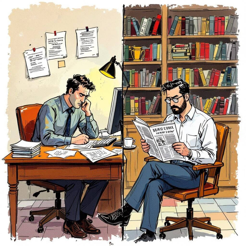 Journalist at Work vs Relaxed Reader in Dual Scene