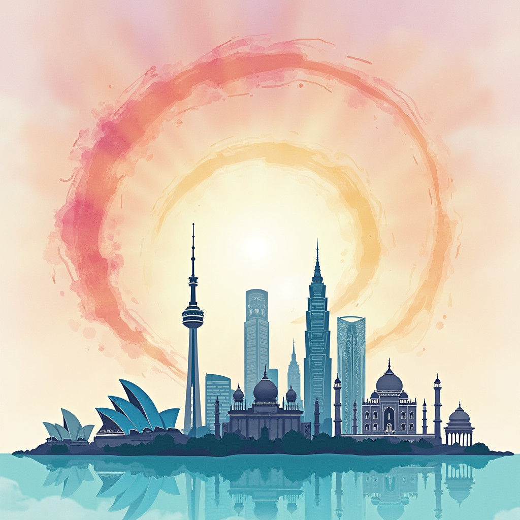 Iconic Landmarks United by Celestial Aurora