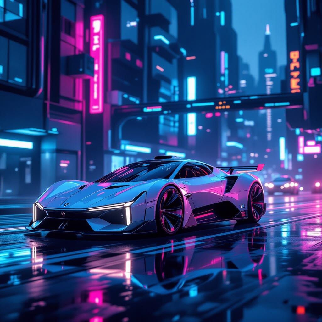Futuristic Machinery with Neon Lights in Cyberpunk Style