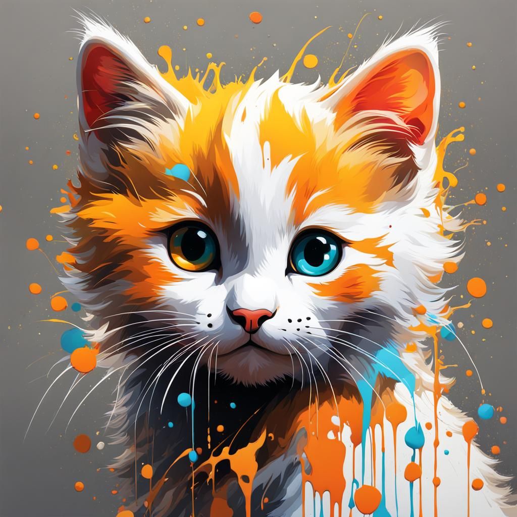 Adorable Calico Kitten in Graffiti Art Style