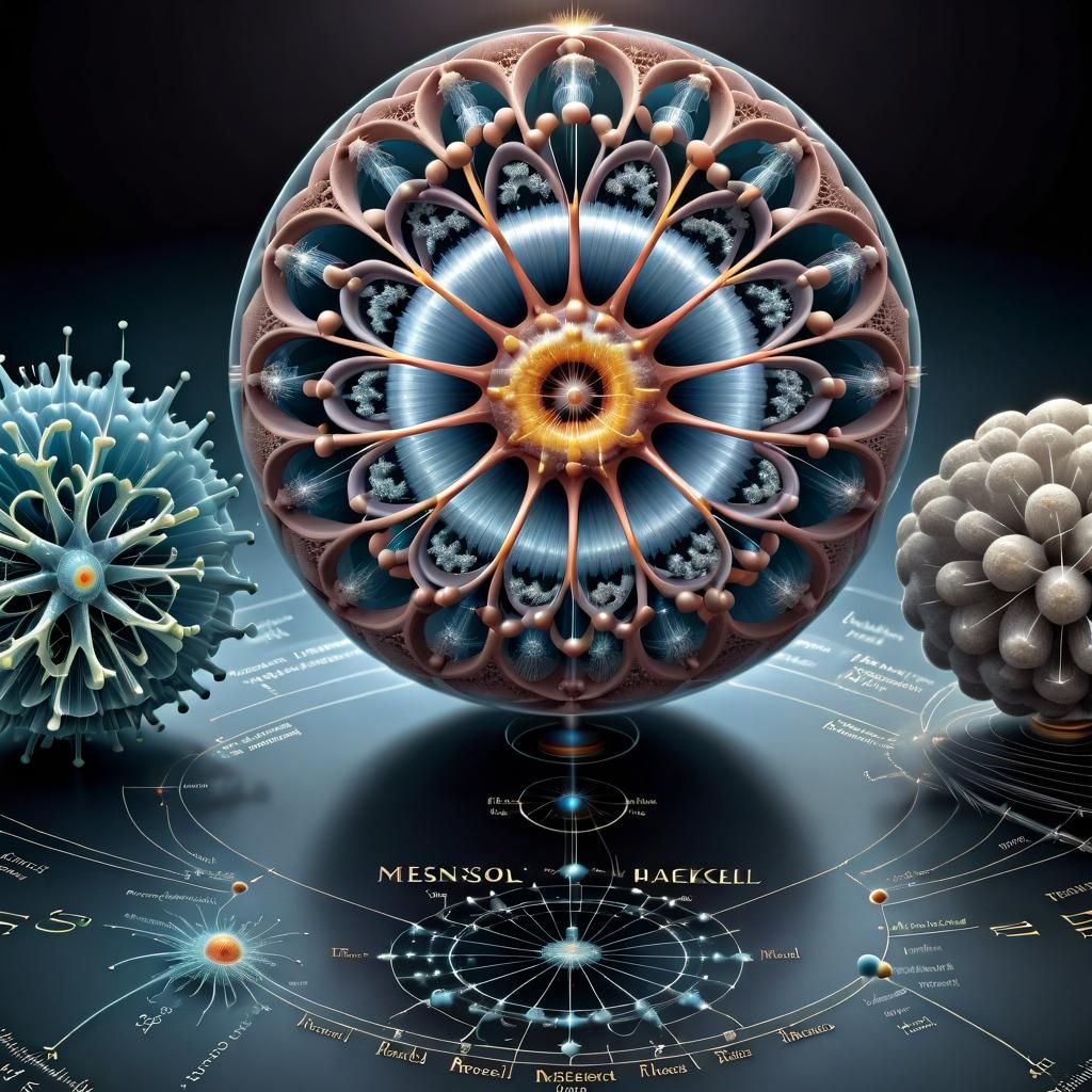 Detailed Particle Physics Infographic in Haeckel Style