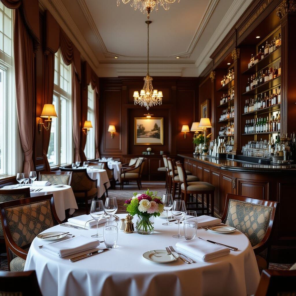 Lavish Bar Overflowing with Food in Elegant Hotel