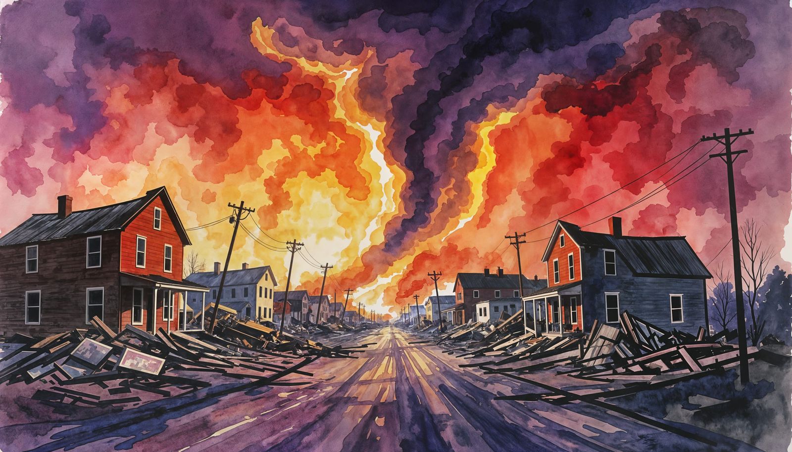 Munch Inspired Watercolor of a Tornado