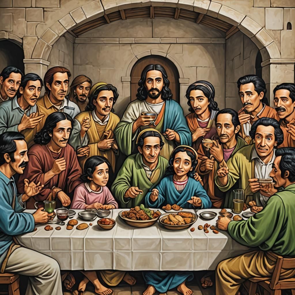 Mexican Pop Culture Last Supper in Cyberpunk Style