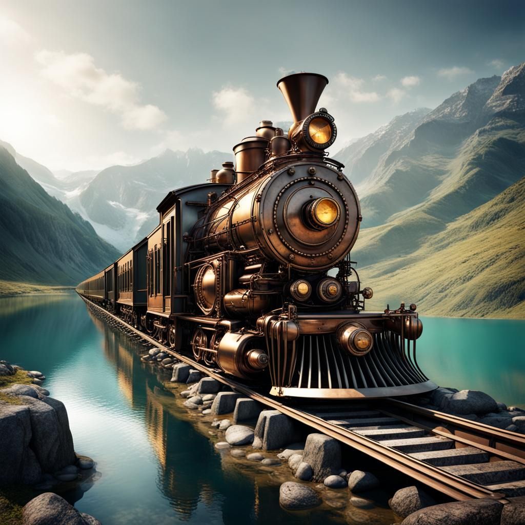 Steampunk Train Transforms into Mountain Lake