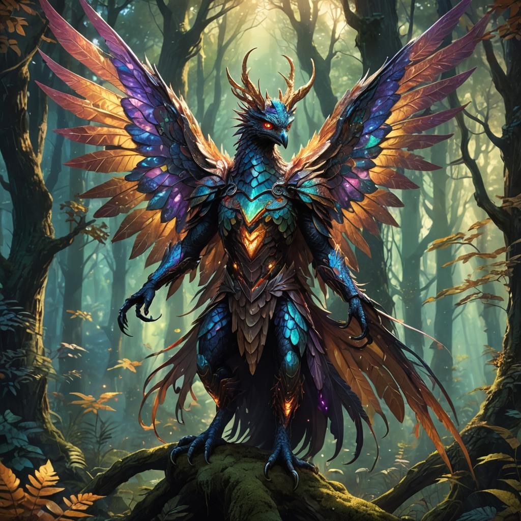 Fantasy Creature in Mystical Forest, Digital Art
