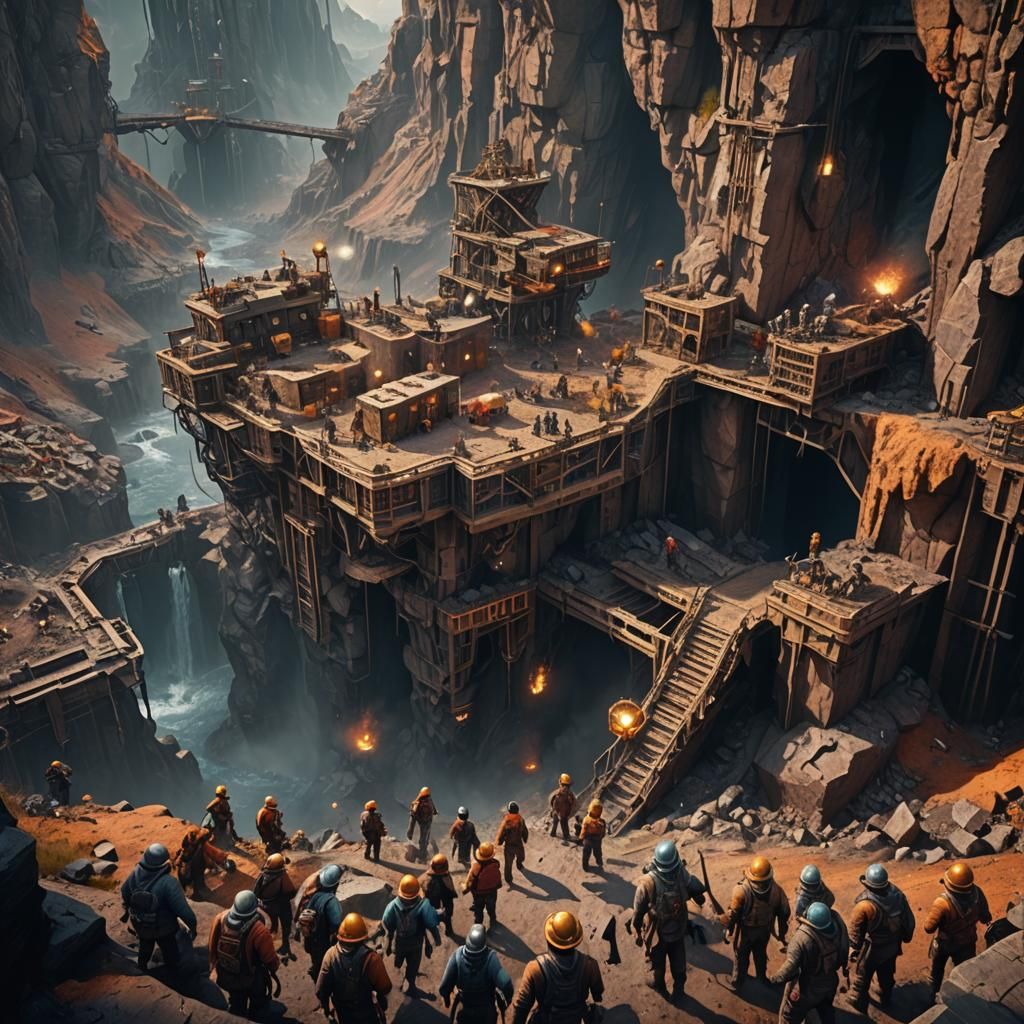 People Mining Held Captive: Detailed Matte Painting