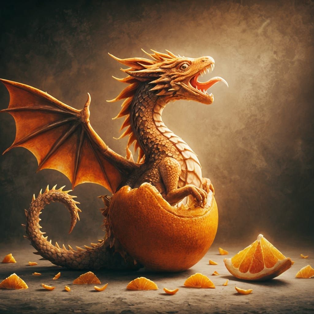 Orange Dragon Hatching: 3D Digital Art